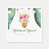 Tropical Palm Leaf and Floral Pineapple Vase Beach