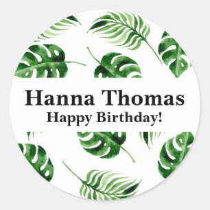 Tropical Palm Leaf Birthday Classic Round Sticker