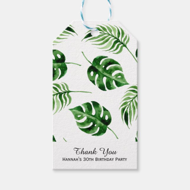 Tropical Palm Leaf Birthday Gift Tags (Front)