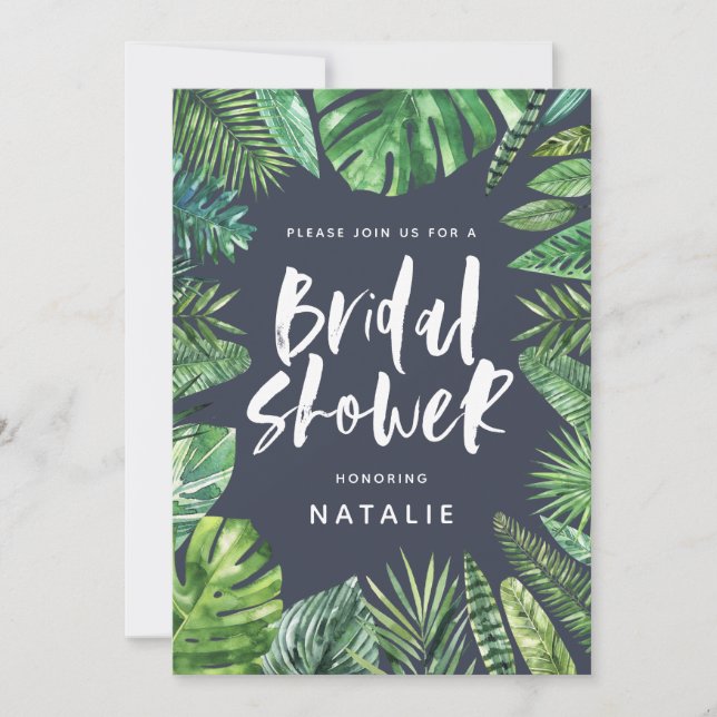 Tropical palm leaf Bridal shower invitation (Front)