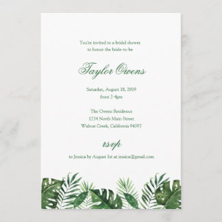 Tropical Palm Leaf Bridal Shower Invitation