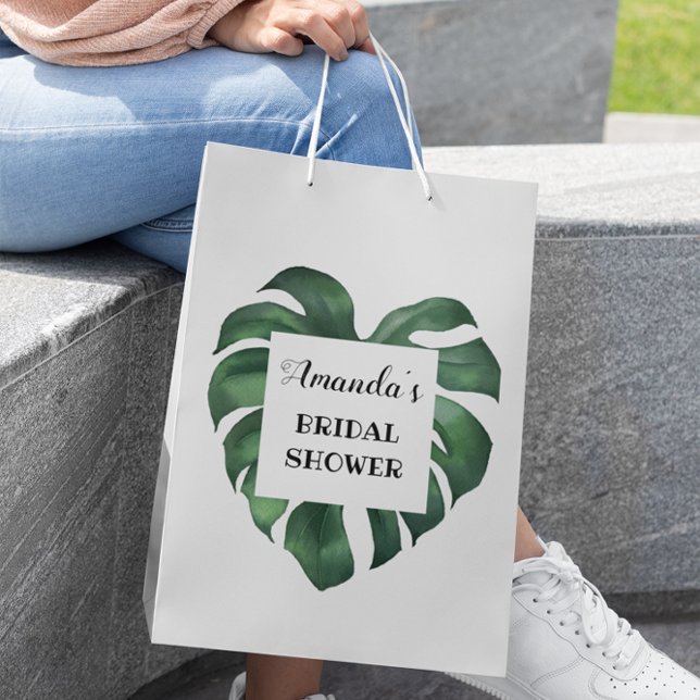 Tropical palm leaf Bridal shower  Medium Gift Bag (Creator Uploaded)