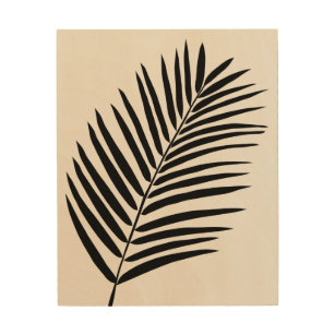 Tropical Palm Leaf Cream White And Black Wood Wall Art