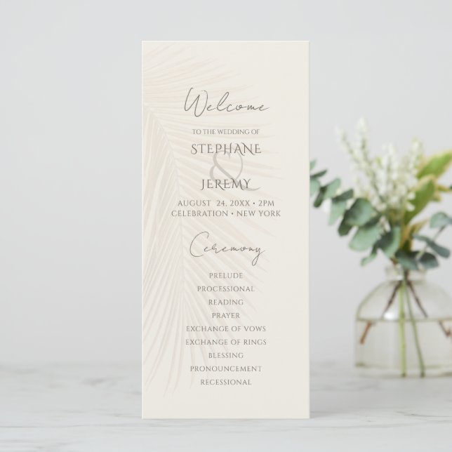 Tropical Palm Leaf Desert Wedding Program Menu (Standing Front)