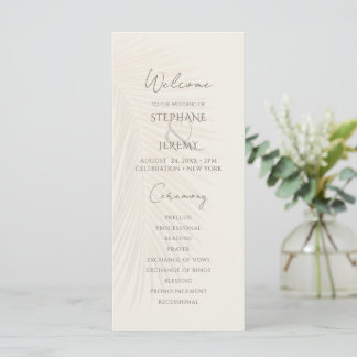 Tropical Palm Leaf Desert Wedding Program Menu