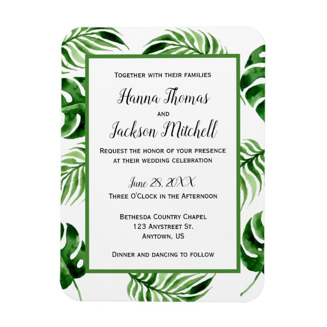 Tropical Palm Leaf Destination Wedding Magnet (Vertical)