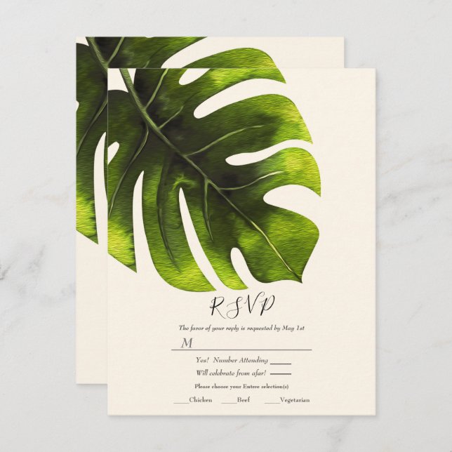 Tropical Palm Leaf Elegant Modern Wedding RSVP Invitation (Front/Back)