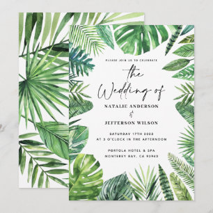 Tropical palm leaf foliage wedding invitation