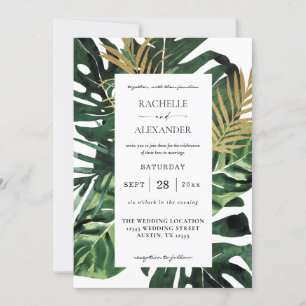 Tropical Palm Leaf Gold 1 Wedding Invitation