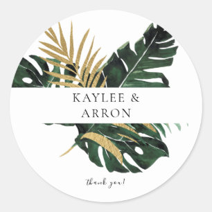 Tropical Palm Leaf Gold 3 Thank You Classic Round Sticker