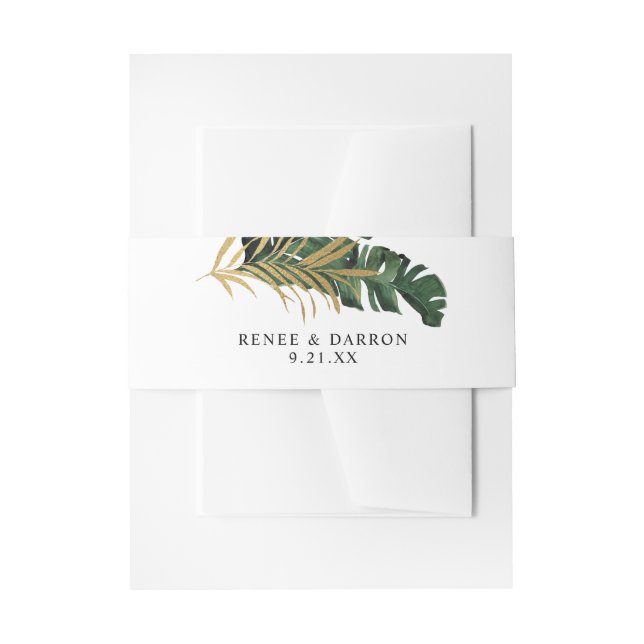 Tropical Palm Leaf Gold 4 Invitation Belly Band (Front Example)