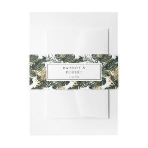 Tropical Palm Leaf Gold Monogram 1 Invitation Belly Band