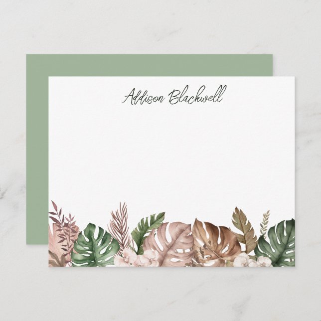 Tropical Palm Leaf Green Blush Pink Card (Front/Back)