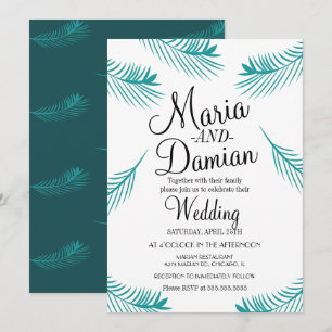 Tropical Palm Leaf Illustration Greenery Wedding Invitation