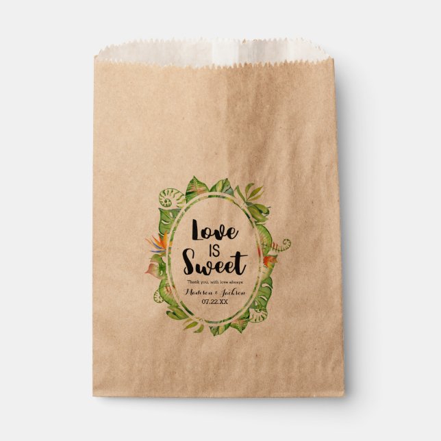 Tropical Palm Leaf Island Wedding Love is Sweet Favour Bags (Front)