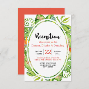 Tropical Palm Leaf Island Wreath Wedding Reception Invitation