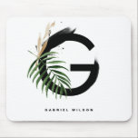 Tropical Palm Leaf Letter G Monogram Personalised Mouse Pad<br><div class="desc">Customisable letter G monogram mousepad featuring watercolor tropical leaf,  faux gold foil leaf and black watercolor brush accents. Personalise this tropical monogram mousepad by adding your name or other details. This boho letter G monogram mousepad will be perfect as a gift. Other letters are available.</div>