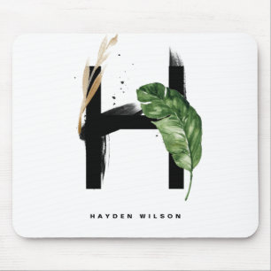 Tropical Palm Leaf Letter H Monogram Personalised Mouse Pad