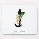 Tropical Palm Leaf Letter J Monogram Personalised Mouse Pad<br><div class="desc">Customisable letter J monogram mousepad featuring watercolor tropical palm leaf,  faux gold foil leaf and black watercolor brush accents. Personalise this tropical monogram mousepad by your name or other details. This boho letter J monogram mousepad will be perfect as a gift. Other letters are available.</div>