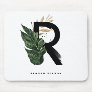 Tropical Palm Leaf Letter R Monogram Personalized Mouse Pad