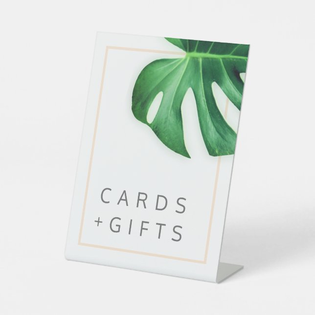 Tropical Palm Leaf Minimalist Cards and Gifts Pedestal Sign (Front)