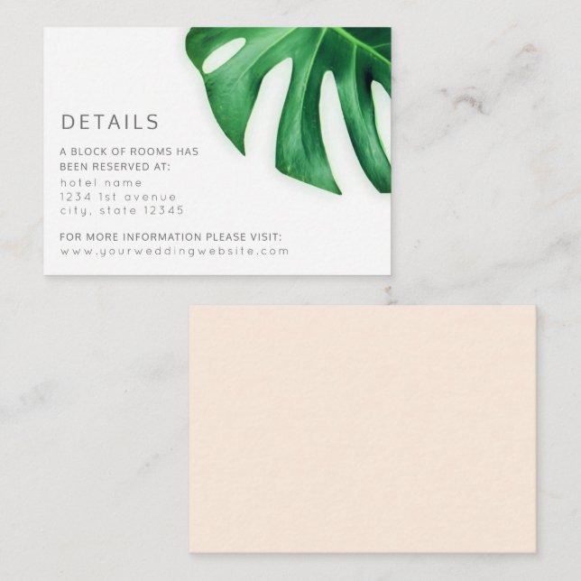Tropical Palm Leaf Minimalist Wedding Enclosure Card (Front/Back)