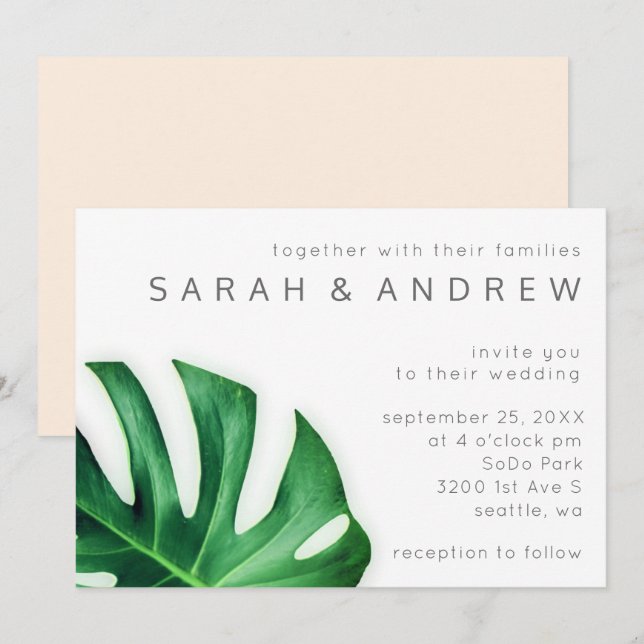 Tropical Palm Leaf Minimalist Wedding Invitation (Front/Back)