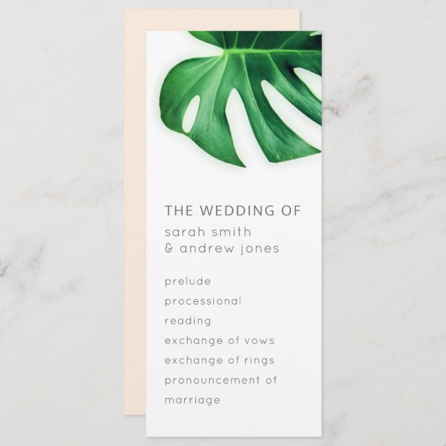 Tropical Palm Leaf Minimalist Wedding Program Invitation (Front/Back)