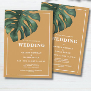 Tropical Palm Leaf Monstera Wedding Invitation
