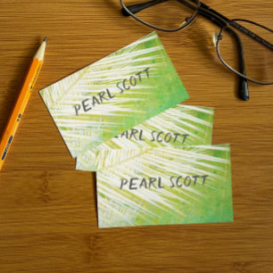 tropical palm leaf nature art green and white business card