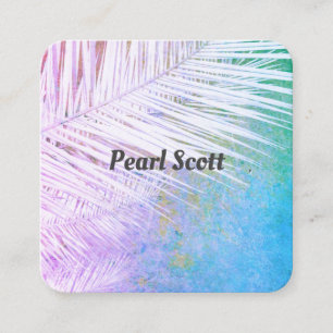 tropical palm leaf nature art purple and blue squa square business card