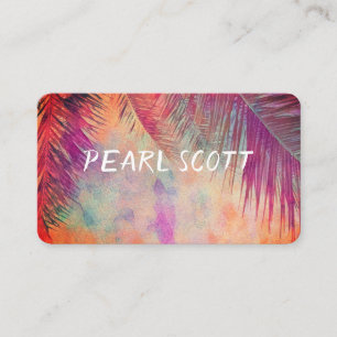 tropical palm leaf nature art purple and orange business card