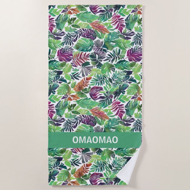 Tropical Palm Leaf Pattern Beach Towel (Front)