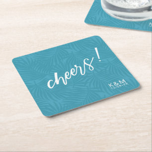 Tropical Palm Leaf Pattern Teal ID577 Square Paper Coaster