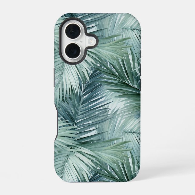 Tropical Palm Leaf Pattern Tough iPhone 16 Case (Back)