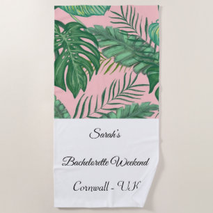 Tropical Palm Leaf Pink Bachelorette Beach Towel