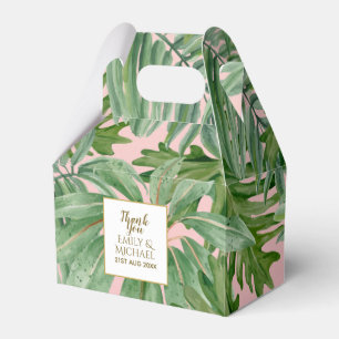 Tropical Palm Leaf Pink Green Gold Personalised Favour Box