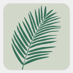 Tropical Palm Leaf Sage Green And Olive Green Square Sticker