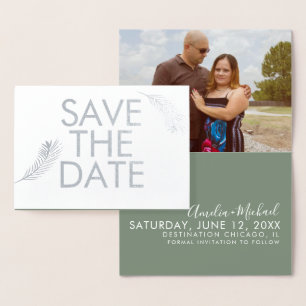 Tropical Palm Leaf Save the Date Photo Foil Card