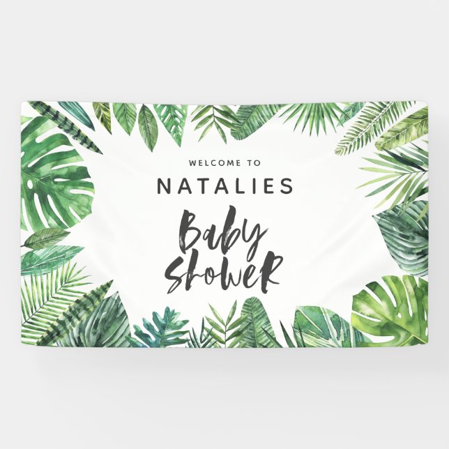 Tropical palm leaf & script baby shower banner (Horizontal)