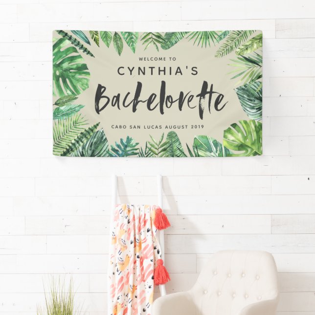 Tropical palm leaf & script bachelorette banner (Insitu)