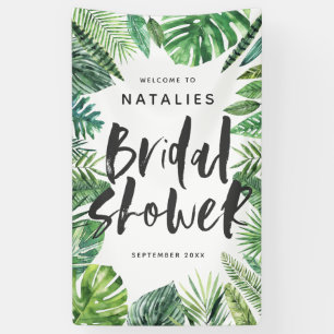 Tropical palm leaf & script bridal shower banner