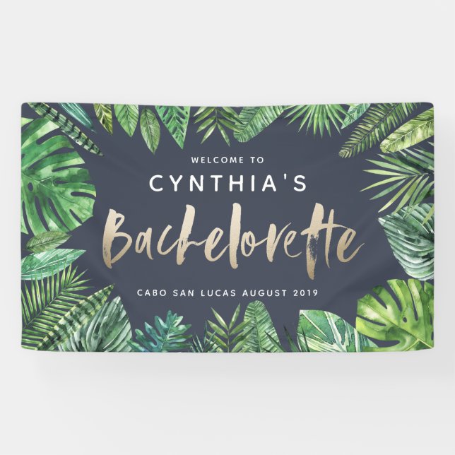 Tropical palm leaf & script gold bachelorette banner (Horizontal)