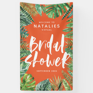 Tropical palm leaf script virtual bridal shower banner