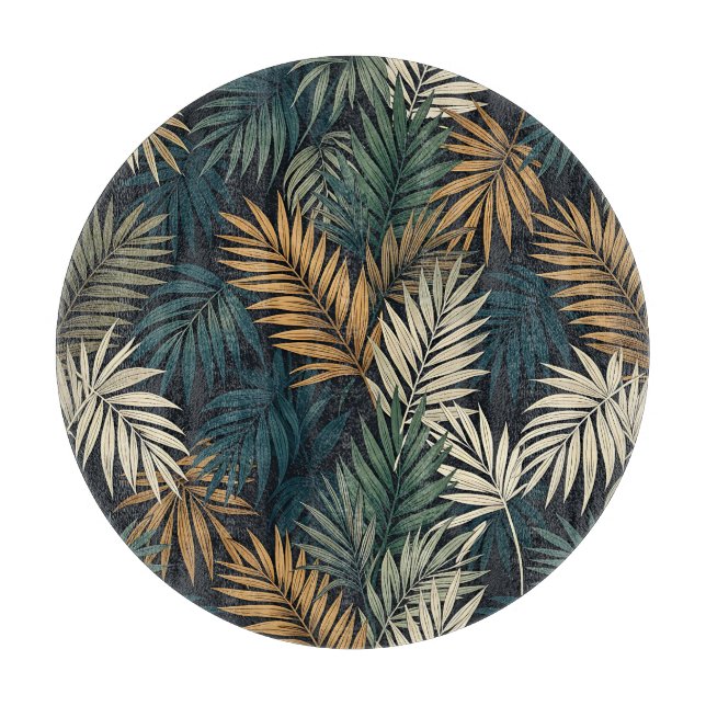 Tropical Palm Leaf Seamless Pattern Dark  Cutting Board (Front)