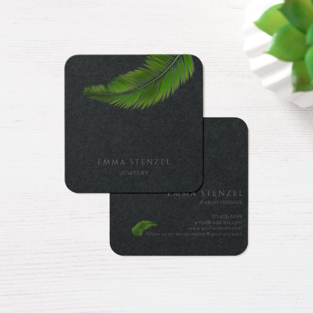 Tropical Palm Leaf Simplicity Square Business Card (Desk)