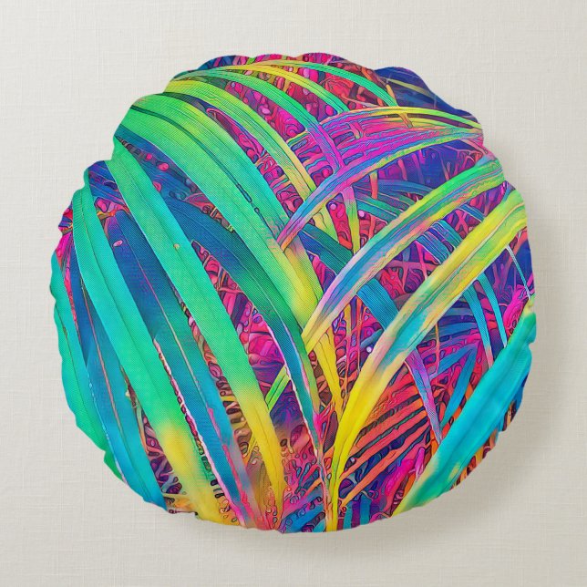 Tropical palm leaf texture background. Palm leaf i Round Cushion (Front)