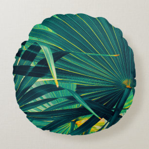 Tropical palm leaf texture background, Striped of Round Cushion