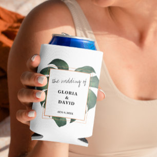 Tropical Palm Leaf Wedding Can Cooler
