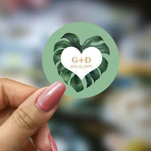 Tropical Palm Leaf Wedding Classic Round Sticker